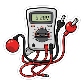 Kawaii Digital Multimeter Sticker Illustration