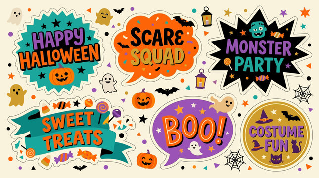 Vibrant halloween party graphics celebrating spooky holiday fun with themed