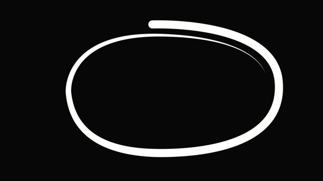 Hand-drawn animated circle loop, white marker ellipse overlay on black background, animation