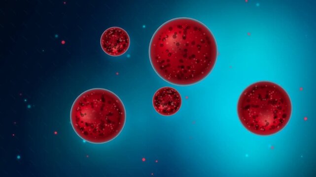Cyclospora Oocysts of Varying Sizes Suspended in Blue Biological Fluid 3D Medical Visualization for Parasitic Infection Research, Microbiology Education and Infectious Disease Editorial Use