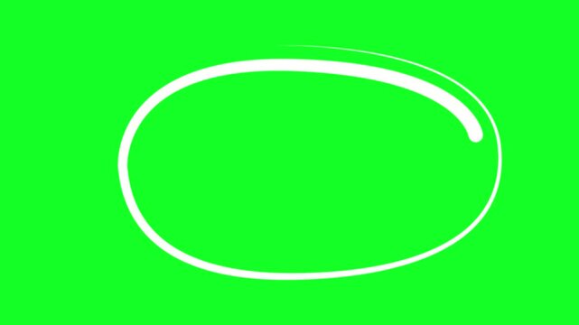 Hand-drawn white circle animation loop on green screen for highlighting and emphasis oval