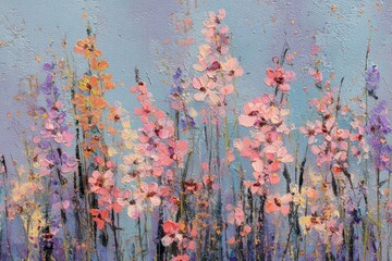 Obraz premium Colorful wildflower meadow painting with pastel blossoms
