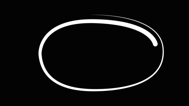 Hand-drawn animated white circle loop on black background, for highlight and, emphasis animation doodle