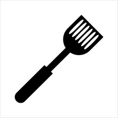 Single slotted kitchen spatula solid icon featuring angled flipper utensil for cooking and frying isolated on white background © ahmad