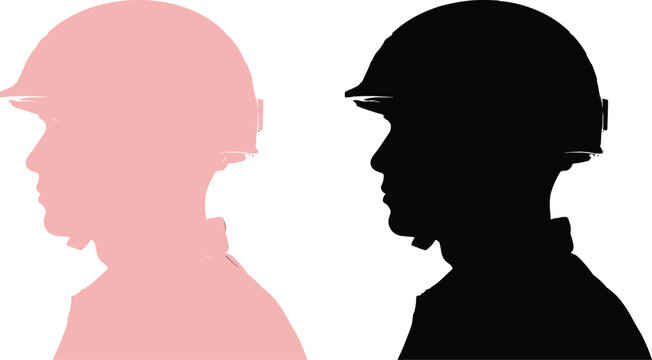 Pink and black silhouettes of a soldier in a combat helmet
