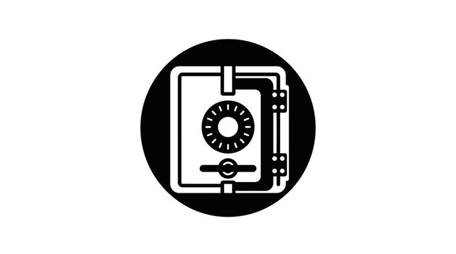 Heavy bank vault safe icon on dark circular background