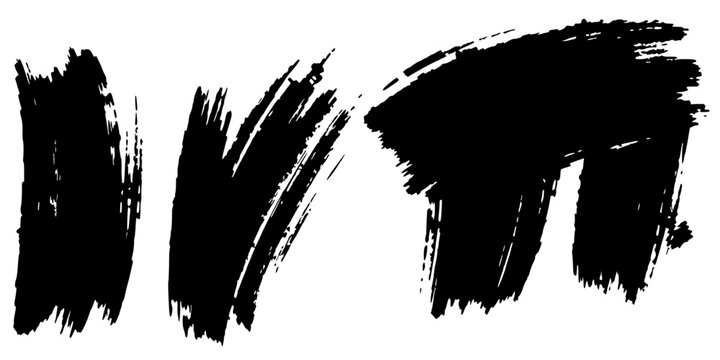 Abstract brush strokes set with four irregular black marks arranged in a 2x2 grid on white background featuring dynamic brushwork, textured strokes, bold contrast with raw energy and intensity