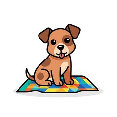 Fototapeta premium Cute Puppy Sits on Colorful Blanket