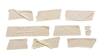 Obraz premium Assorted strips and pieces of masking adhesive tape isolated on a transparent background. Sticky scotch, duct paper. Design elements.