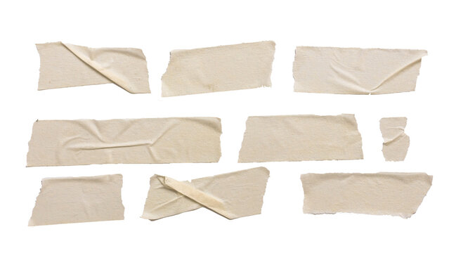 Assorted strips and pieces of masking adhesive tape isolated on a transparent background. Sticky scotch, duct paper. Design elements.