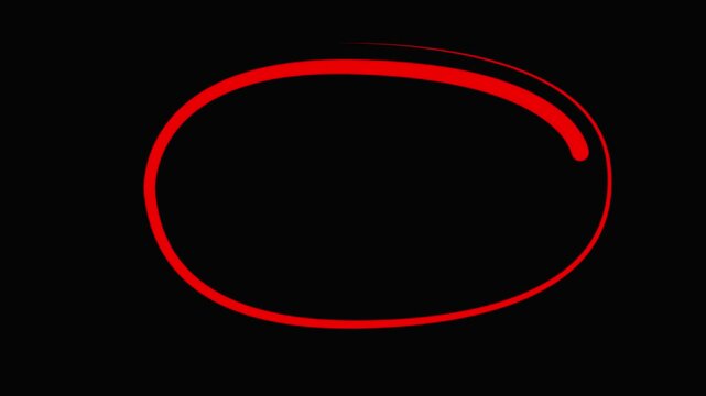 Red hand-drawn circle animation loop on transparent background, for highlighting and, emphasis