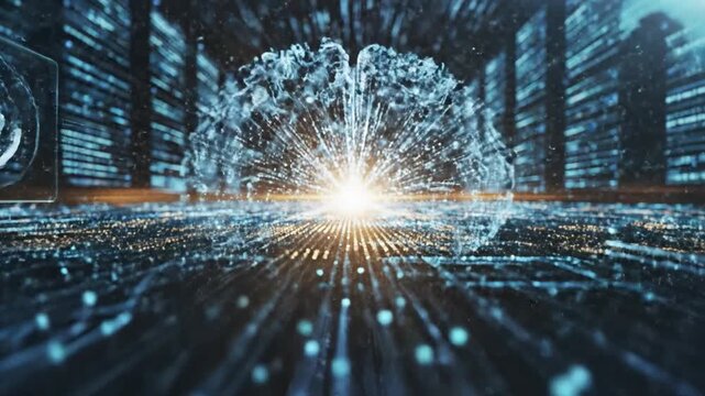Digital Brain With Data Streams and World Map for Innovation Concept