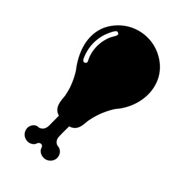 Black chicken drumstick icon illustration - Minimalist vector icon of a black chicken drumstick on a plain background, ready for use in food, cooking, or restaurant designs.