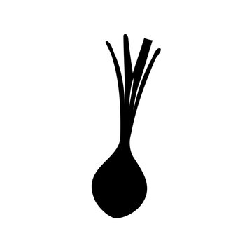Black onion with green shoots vector icon - Minimalist black and green vector icon of an onion with fresh green sprouts growing from the top.