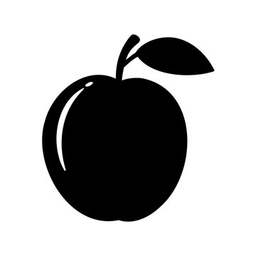Simple black apple icon with leaf - Minimalist black apple silhouette icon featuring a small leaf, perfect for food, health, or design projects