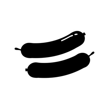 Two black sausages on white background - Simple black vector illustration of two linked sausages with smooth, glossy surfaces.