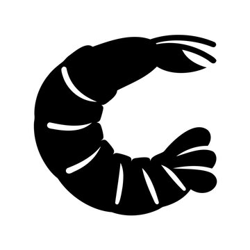 Black shrimp vector icon illustration - A clean black shrimp icon in vector format, perfect for food, seafood, or medical illustrations.