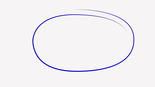 Minimalist blue hand-drawn circle animation on white background, for emphasis and, annotation oval doodle