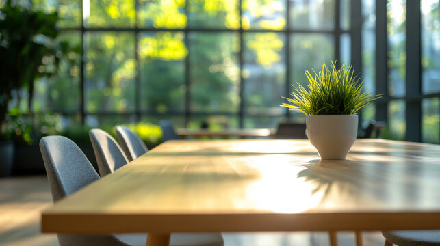 Table and chair Blurred office background