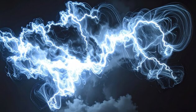 Abstract blue electrical plasma discharge cloud in sky.