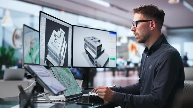 Architect Carefully Reviewing 3D Building Model