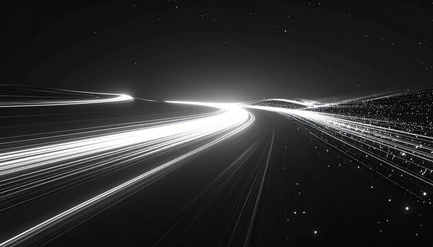 Futuristic Light Trails on Curved Highway at Night