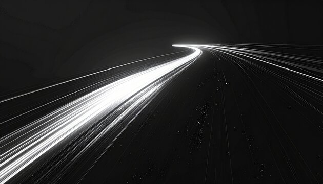 Long White Light Trail Curve in Dark Night