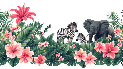 Obraz premium seamless pattern with safari animals and palm trees