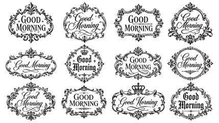 Ornate good morning lettering with vintage borders and crowns. © MdJubayer