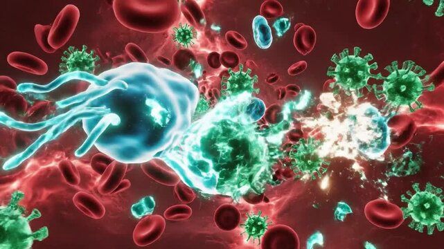 Immune System Cell Engages and Destroys Viral Invaders in Microscopic Battle