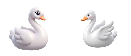 Obraz premium Pair of cute stylized white swans facing each other with adorable on transparent background
