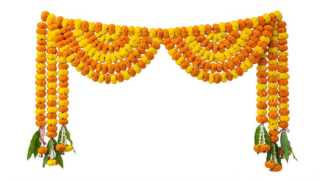 Decorative marigold flower garland for traditional indian festival celebration and home decor