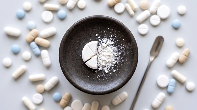 close up of a crushed tablet medicine