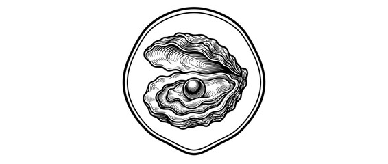 Open Shell with Pearl, Hand Drawn Style © Kardus