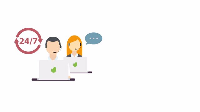 Customer Support Representatives Working 24 7 Service Concept Animation.