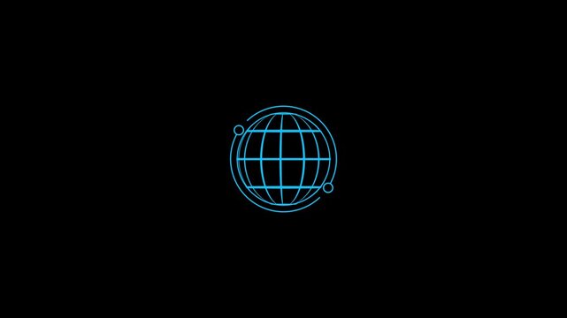 Animated globe model line icon animation, Earth satellite