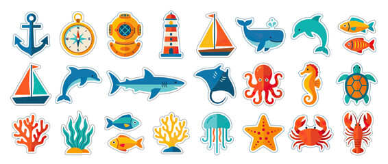 Nautical and Marine Life Sticker Collection © Keset