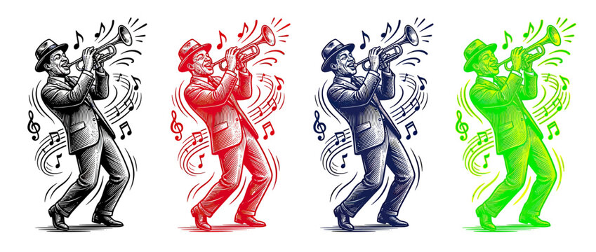 Musician Playing Trumpet with Musical Notes
