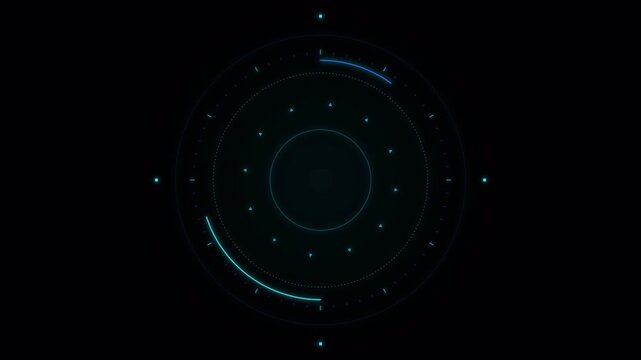 Sci-fi HUD Circular Interface for Targeting and Scanning Digital Systems. Futuristic high-tech scope tracking and monitoring element for dashboard designs. 4k video
