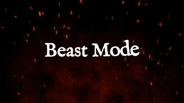 Beast Mode text stands out against a dark, ember-filled background to symbolize intense athletic effort and high-performance training for fitness branding.