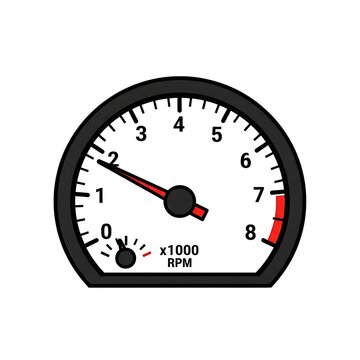 Black analog tachometer gauge with red needle.