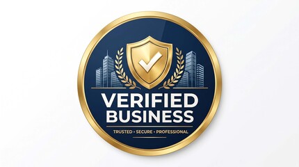 Fototapeta premium Gold verified business badge emblem seal icon with golden shield checkmark and trust security certificate label