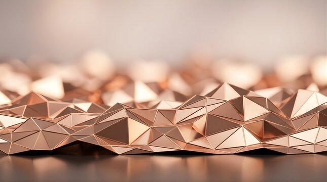Abstract rose gold geometric background with low poly 3d shapes and depth