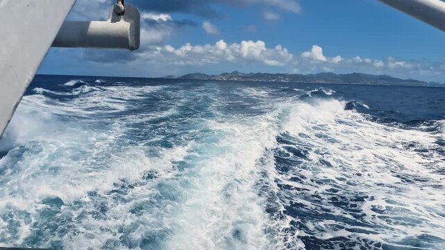 Wake of Ferry Boat Sailing in Caribbean Sea Between St. Maarten and St. Barthelemy Islands