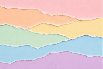 Fototapeta premium Colored torn paper layers arranged in horizontal pastel composition