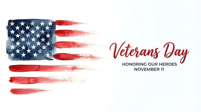 Watercolor american flag design for veterans day celebration with artistic brush strokes and elegant calligraphy text