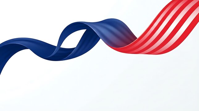 Abstract flowing ribbons in red and blue colors creating a dynamic wave motion on white background