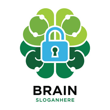 Brain Lock Logo Concept Featuring Secure Mind Mental Security and Privacy Shield