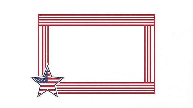 Decorative rectangular frame with red lines and a patriotic american flag star accent on white background