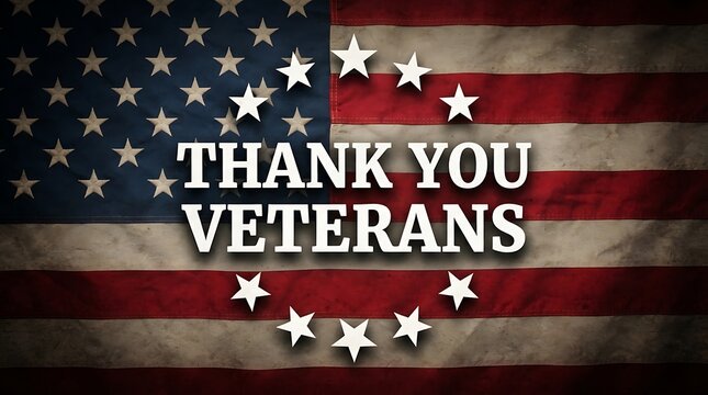 Thank you veterans text overlay on a vintage style american flag background for patriotic holiday celebration